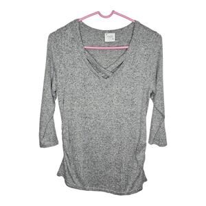 Siren Lily Maternity Heather Gray Long Sleeve V Neck Top with Roushed Sides Sm
